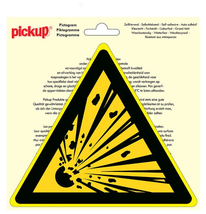 PICTOGRAM DRIEHOEK 20CM EXPLOSIEVE STOFFEN PICKUP