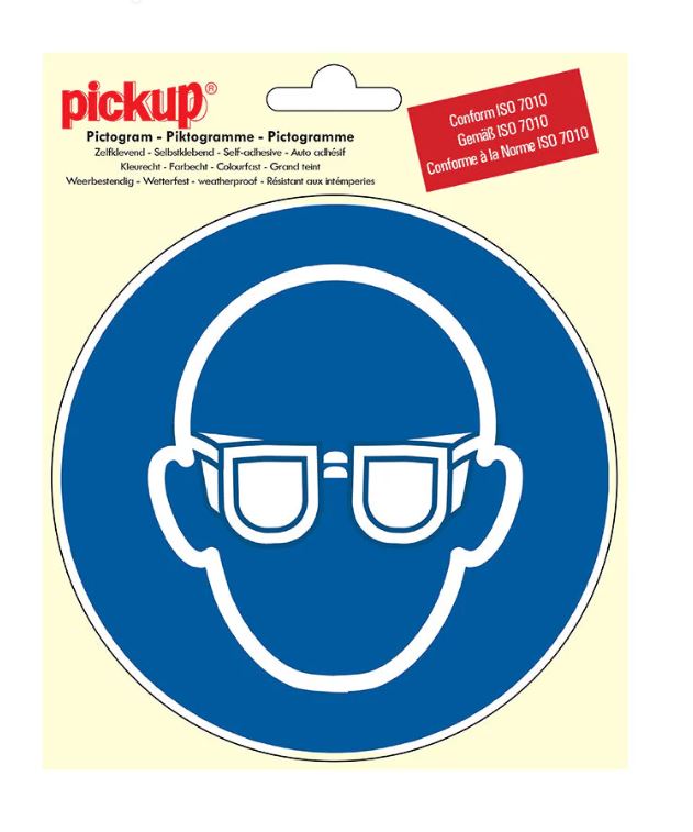 PICTOGRAM ROND 15CM OOGBESCHERMING DRAGEN PICKUP
