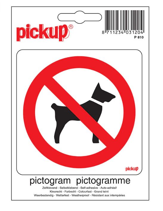 PICTOGRAM 10X10CM VERBODEN VOOR HONDEN PICKUP