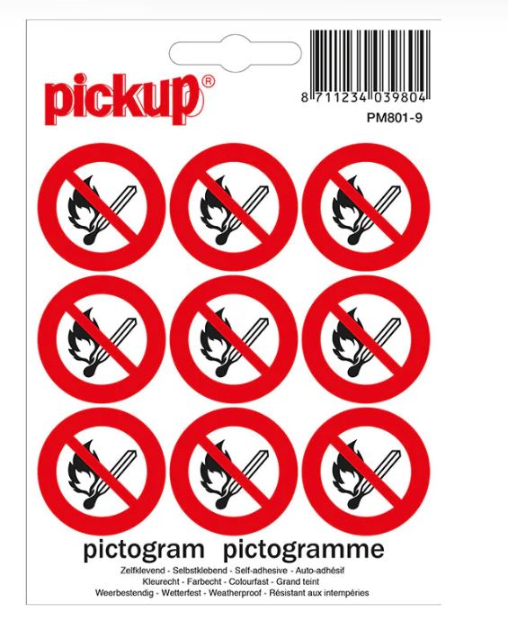 MINI PICTOGRAM 3CM 9ST VERBOD VUUR OPEN VLAM ROKEN PICKUP