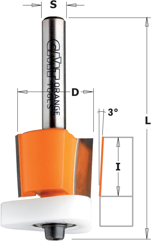 GARNOTEC Kantenfrees 3° met Delrin" lager", HW, D=12,7 x 12.7mm L=54,2* S=8 Z2*