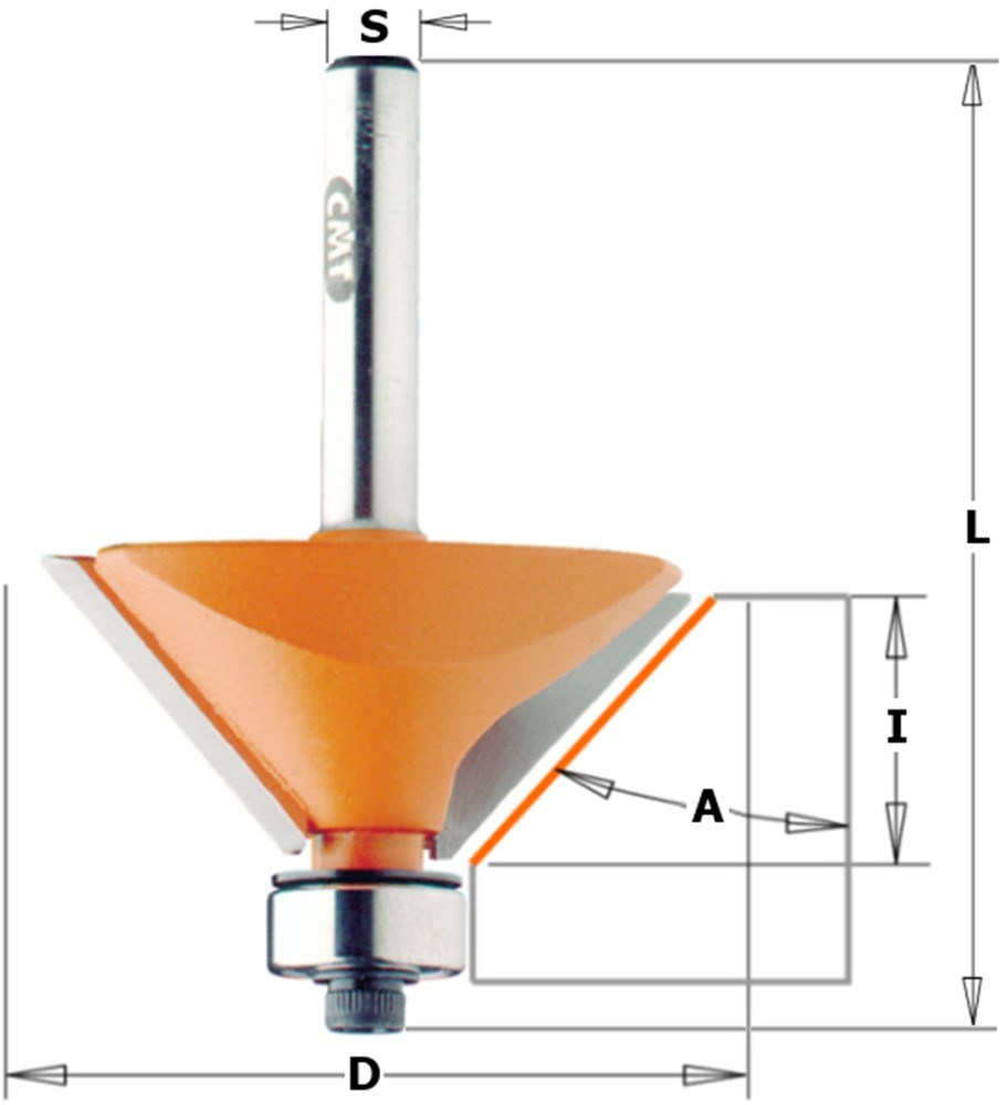 GARNOTEC Afkantfrees met kogellager, HW, D=19 x 11.5mm* 15° L=55* S=8 Z2*