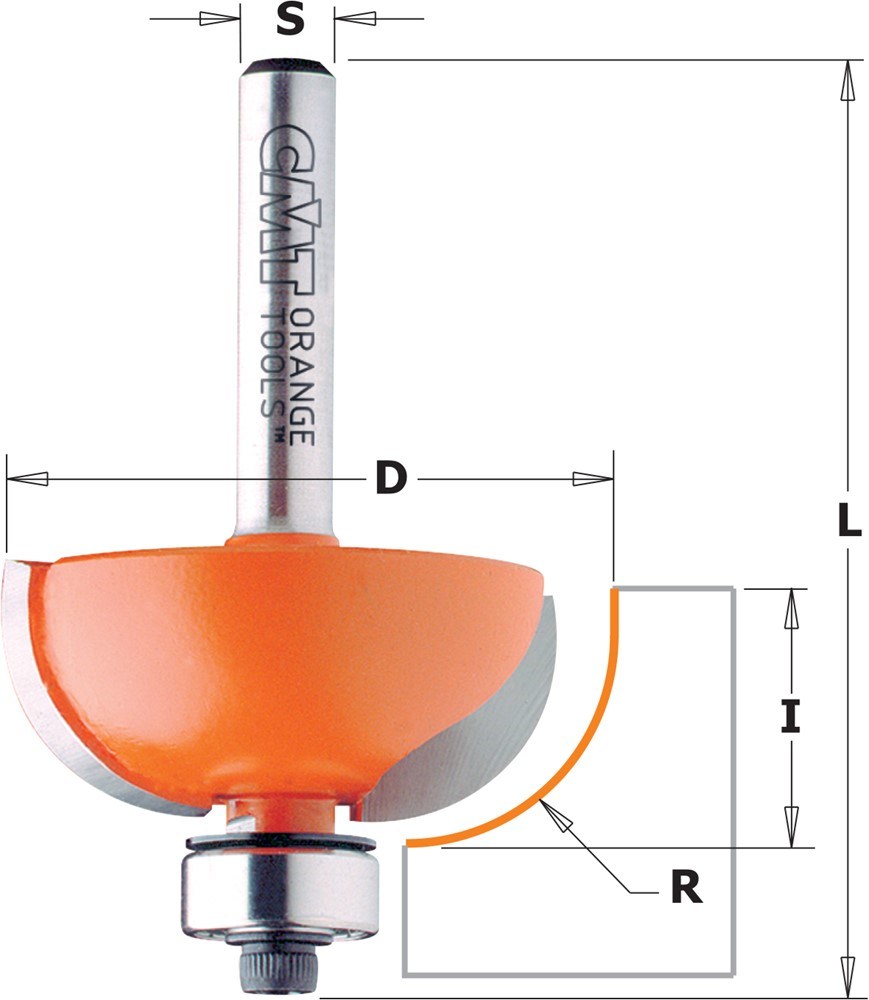 GARNOTEC Bolle radiusfrees met kogellager, HW, D=28,7 x 12.7mm* R=8 L=54* S=8 Z2*