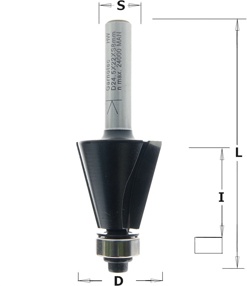 GARNOTEC Afkantfrees met geleidelager, HW, D=24,5 x 22mm L=71,1* S=8 Z2*