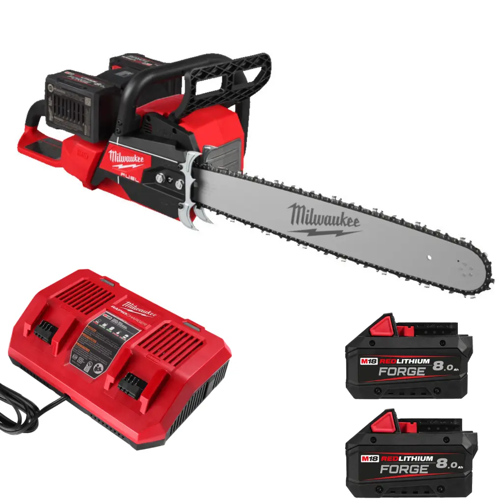 ACCU KETTINGZAAG M18 FUEL™ 50CM MILWAUKEE + 2X8AH / DUBBELE LADER 