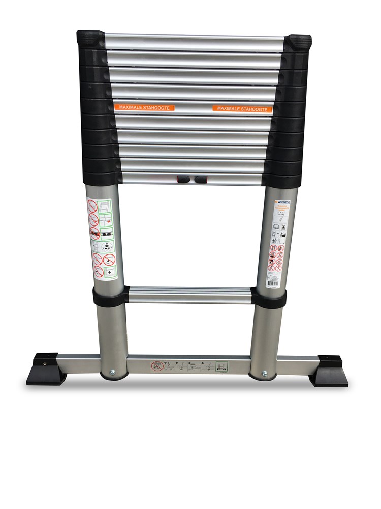 TELESCOPISCHE LADDER 13 TREDEN 3.8M MET STABILITEISTBAR 4 TECX