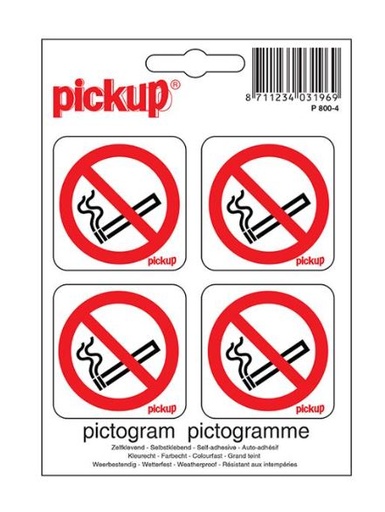 [P8004] PICTOGRAM 5X5CM VERBODEN TE ROKEN 4 STUKS PICKUP
