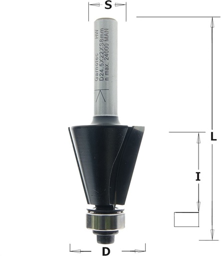 GARNOTEC Afkantfrees met geleidelager, HW, D=24,5 x 22mm L=71,1* S=8 Z2*